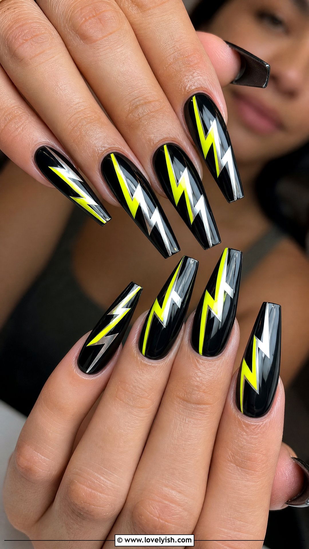 Neon Lightning Bolt Nails - 50 crazy nail designs - 50 crazy nail designs
