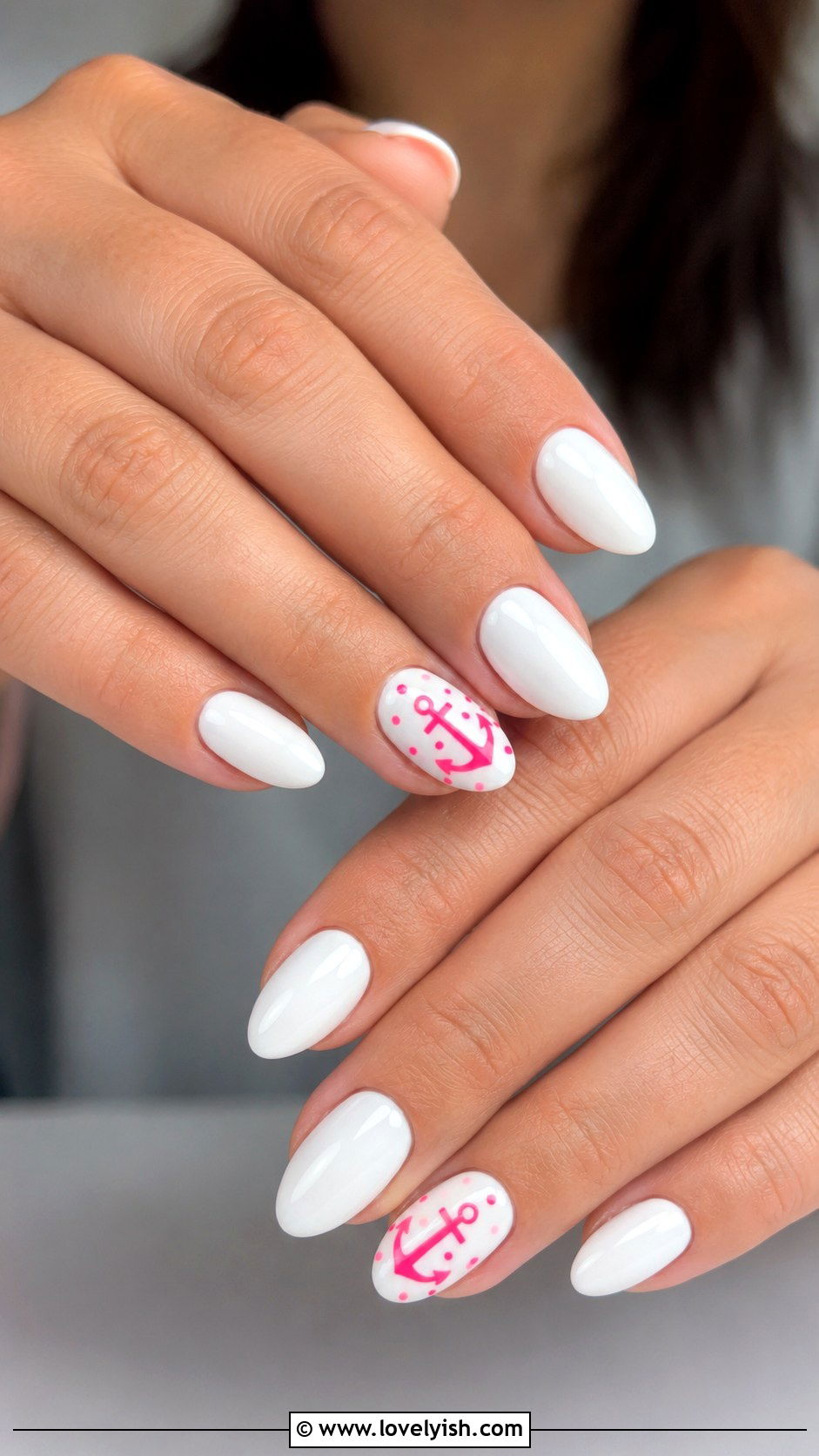 Neon Pink Anchor on White Base - 50 anchor nail designs - 50 anchor nail designs