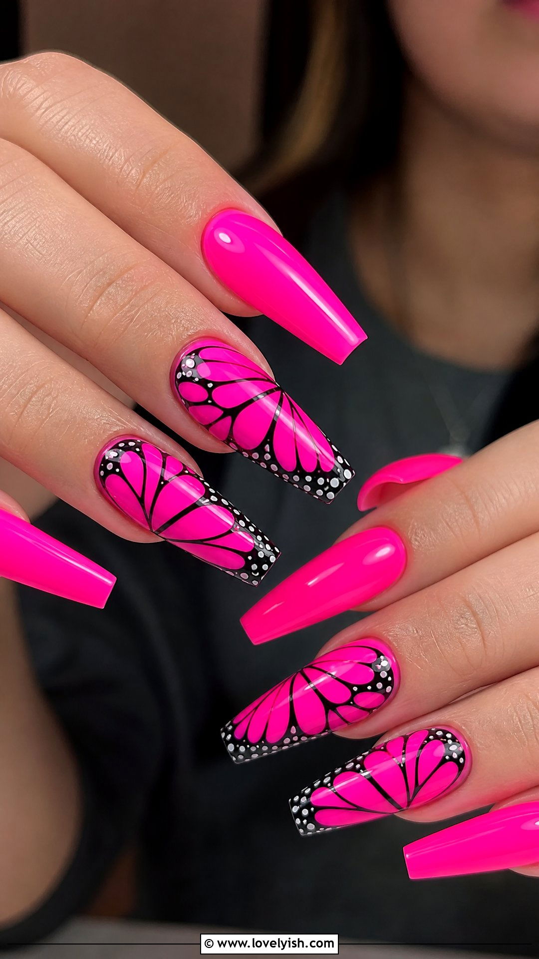 Neon Pink Butterfly Nails - 25 butterfly nail design ideas - 25 butterfly nail design ideas
