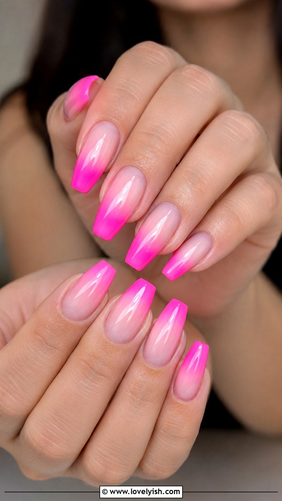 Neon Pink Ombre French Tip Nails - 50 ombre french nails - 50 ombre french nails