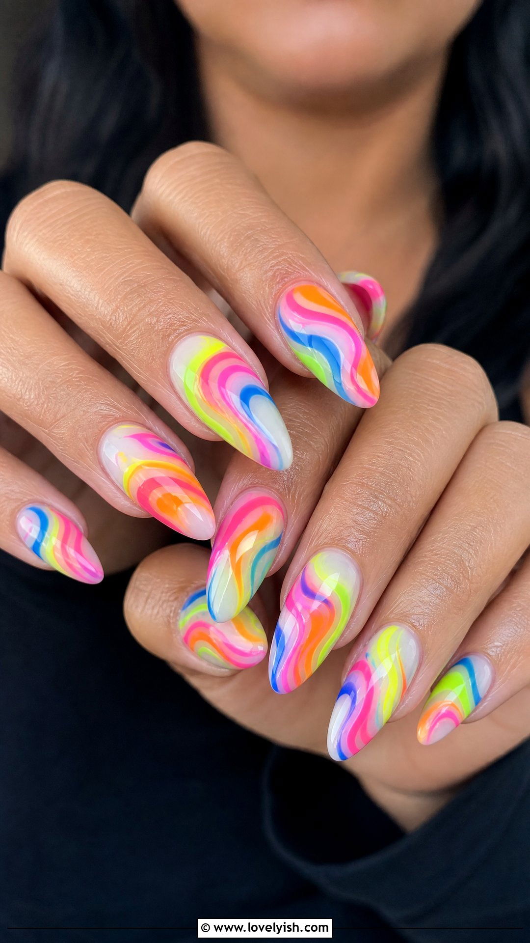 Neon Rainbow Swirl Nails - 50 crazy nail designs - 50 crazy nail designs
