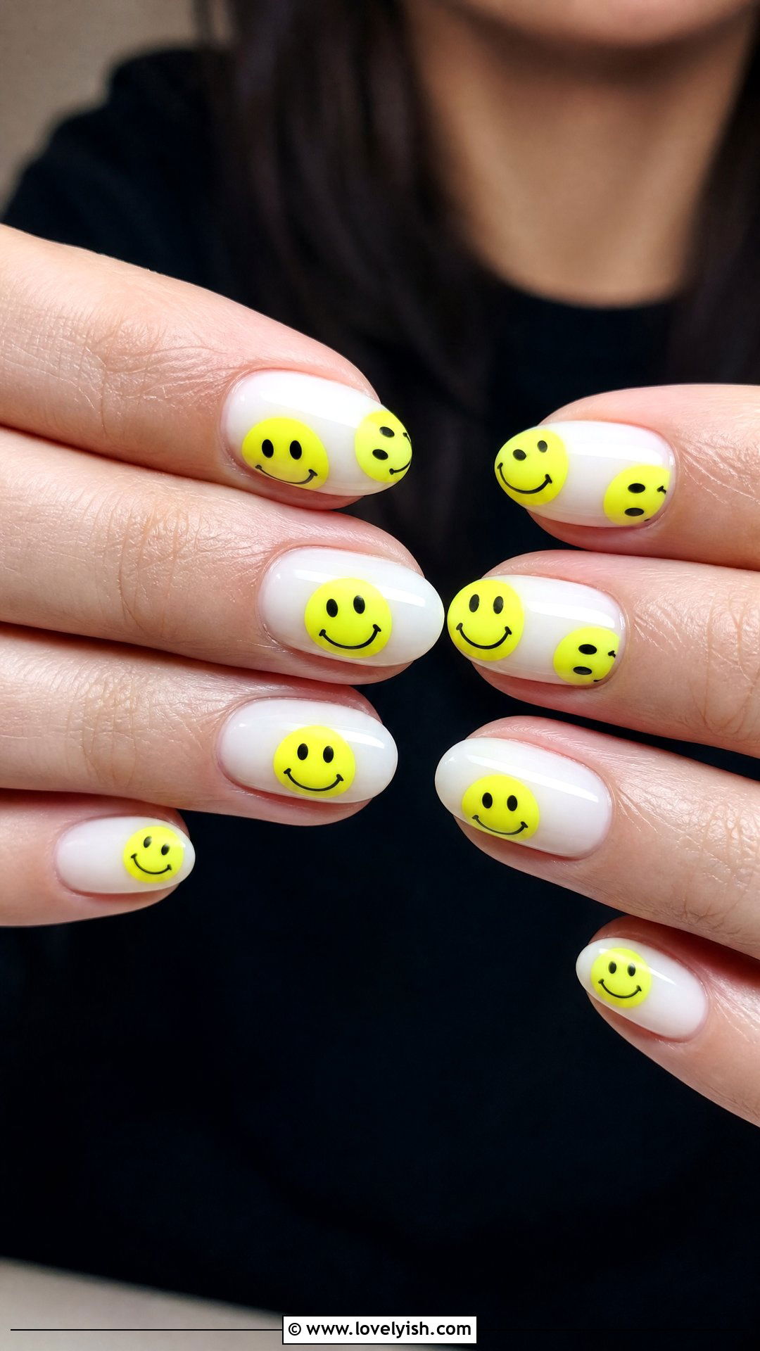 Neon Yellow Smiley Face Nails - 50 cute summer nail designs - 50 cute summer nail designs