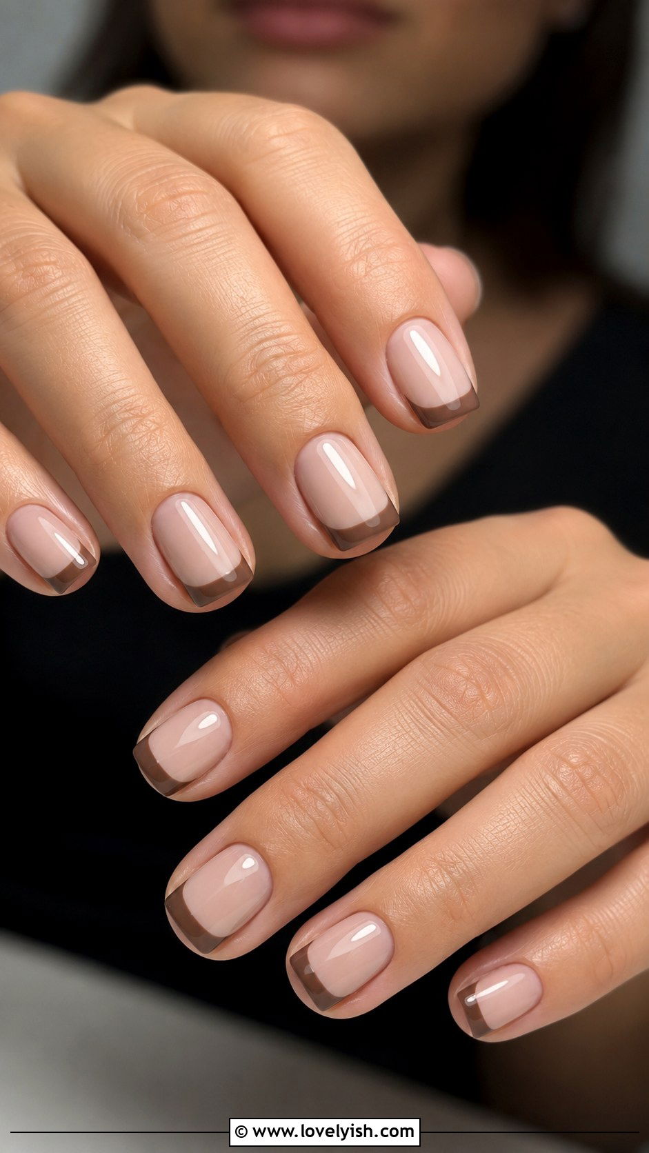 Neutral Brown French Tip Short Nails - 50 work appropriate nails - 50 work appropriate nails
