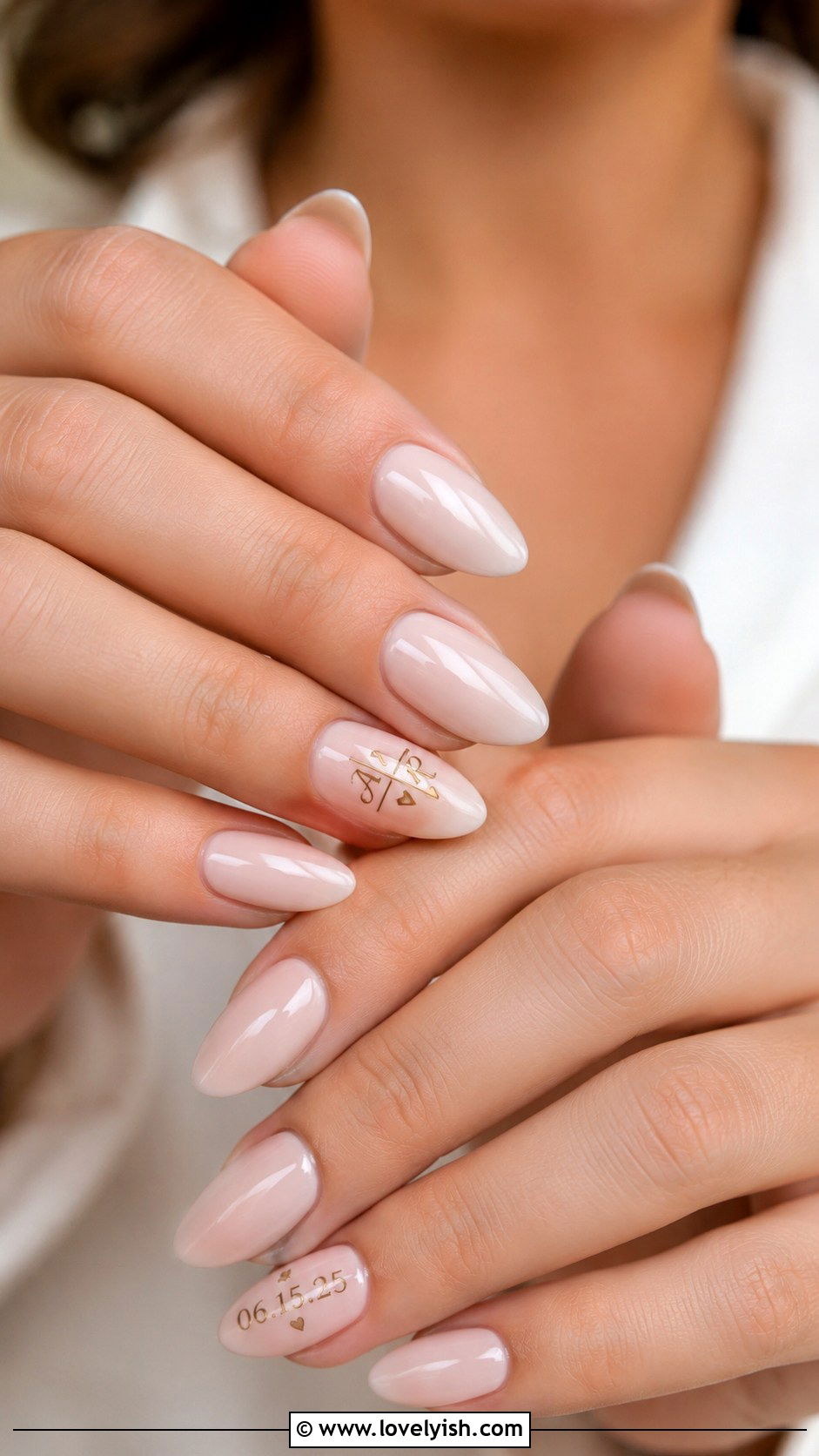 Neutral Nails With Monogram or Date Nail Art - 38 wedding nail designs - 38 wedding nail designs