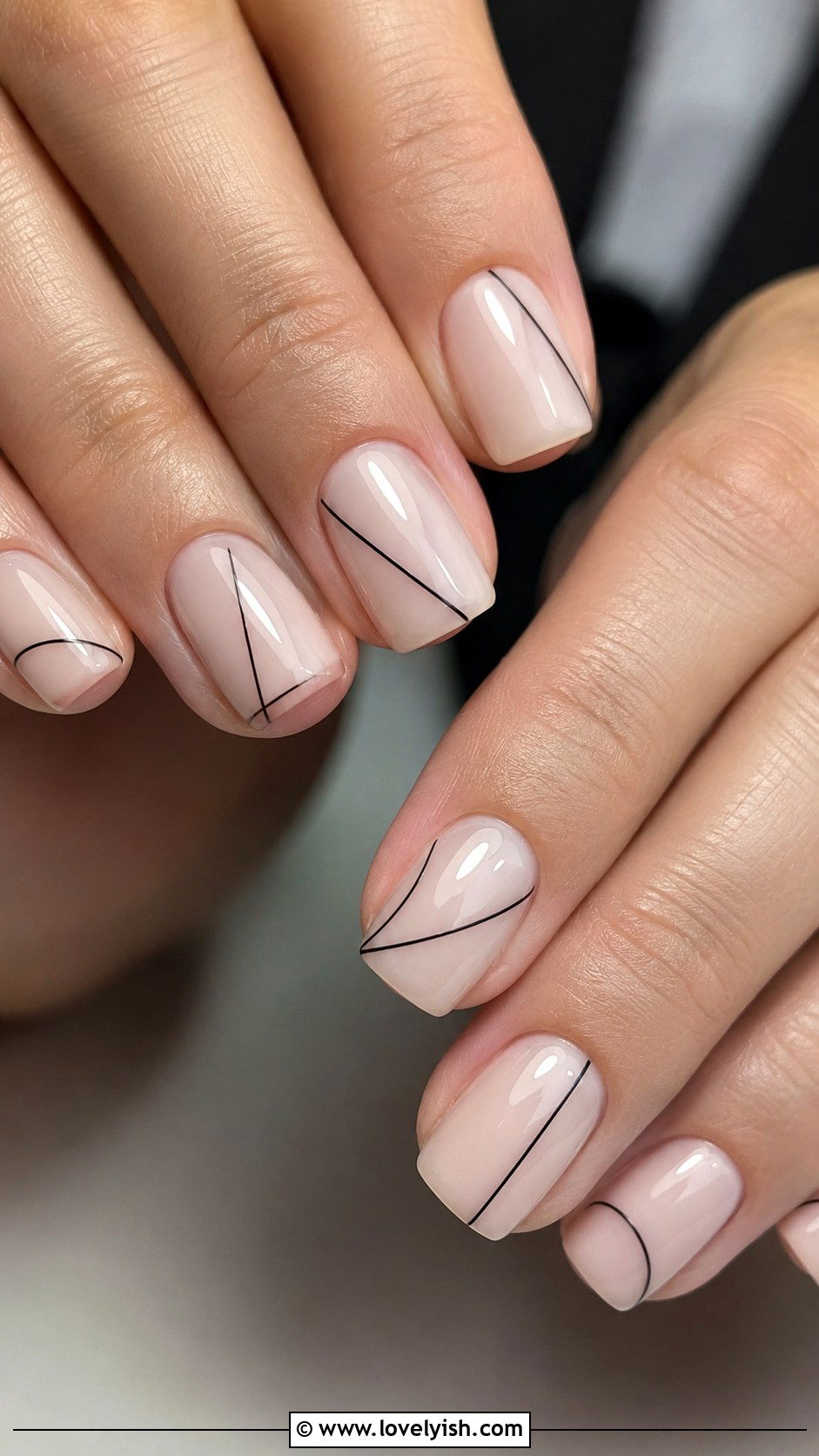 Neutral Nails With Thin Black Line Art - 50 natural nails - 50 natural nails