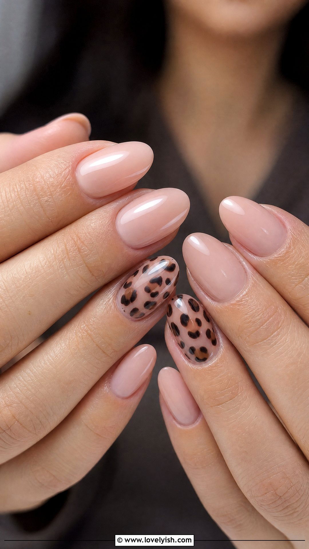 Nude Almond Leopard Accent Nails - 50 leopard print nails - 50 leopard print nails