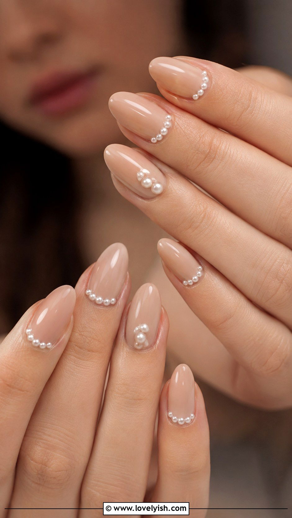 Nude Almond Nails with Pearl Accents - 25 wedding nails for bride - 25 wedding nails for bride