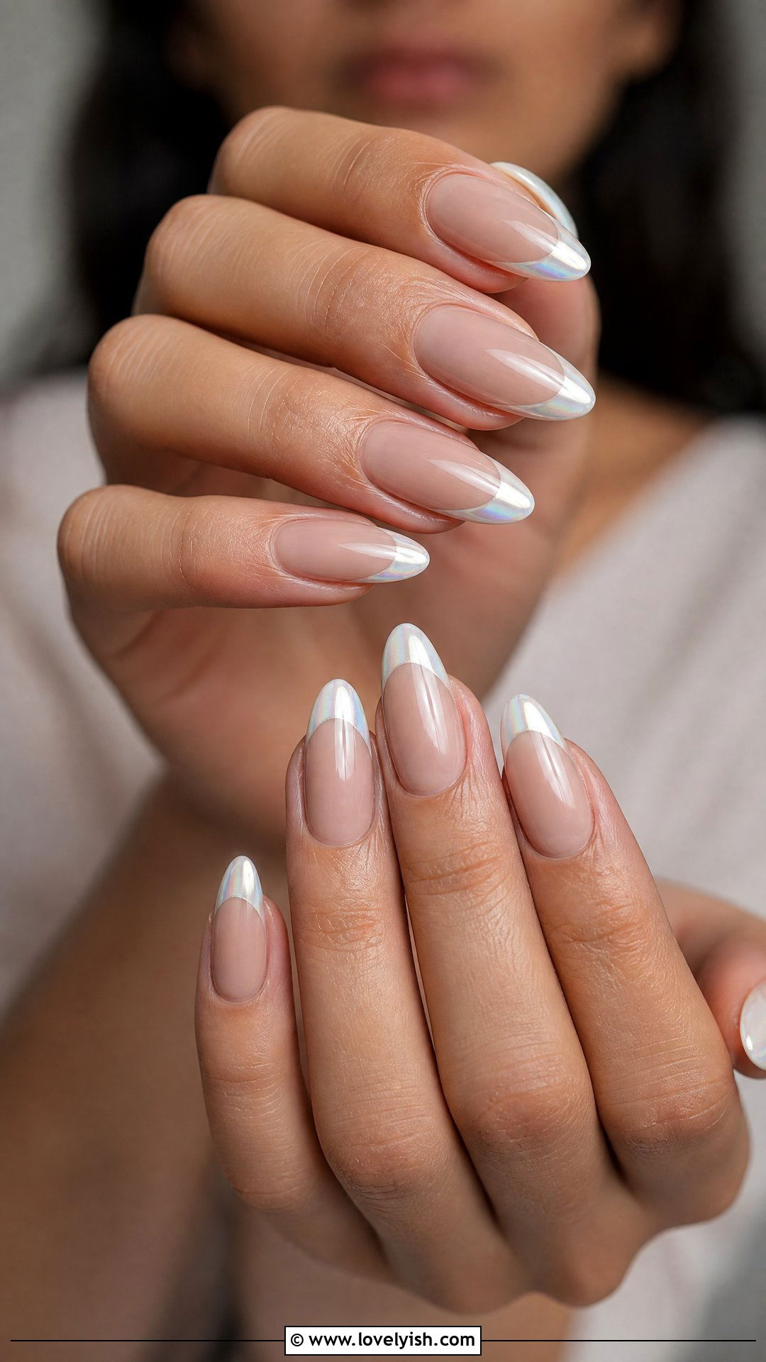 Nude Base With White Chrome Tips - 50 white chrome nails - 50 white chrome nails