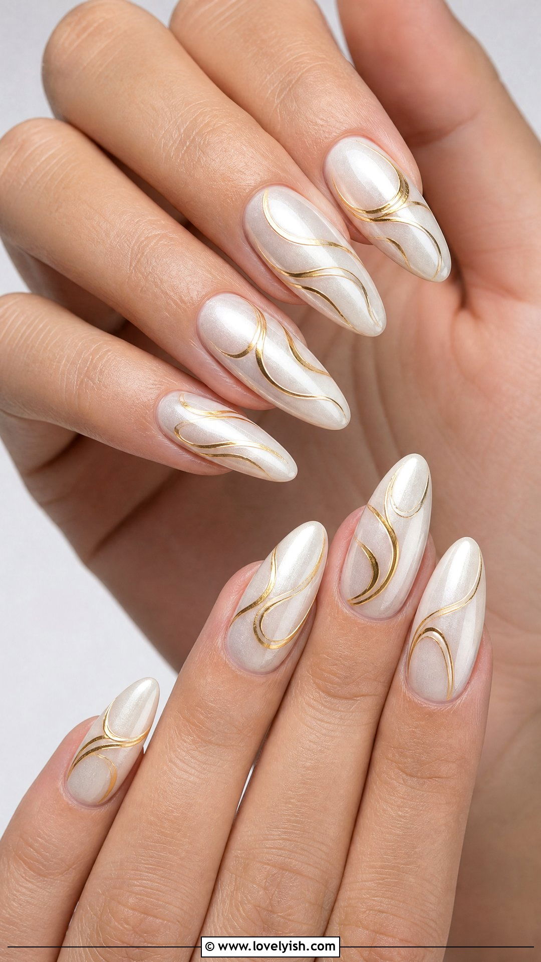 Nude Base with Gold Metallic Swirl Nails - 50 swirl nails - 50 swirl nails