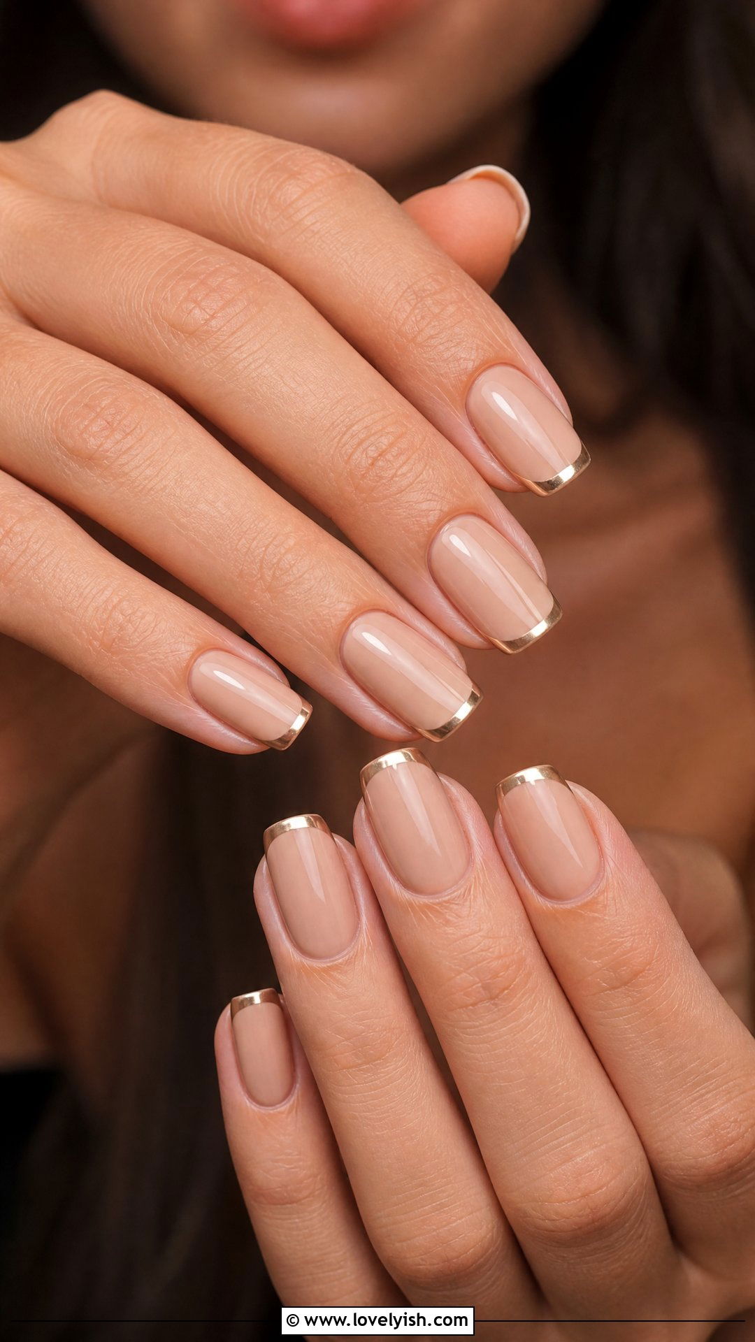 Nude Beige Chrome French Tip Nails - 50 elegant nails - 50 elegant nails