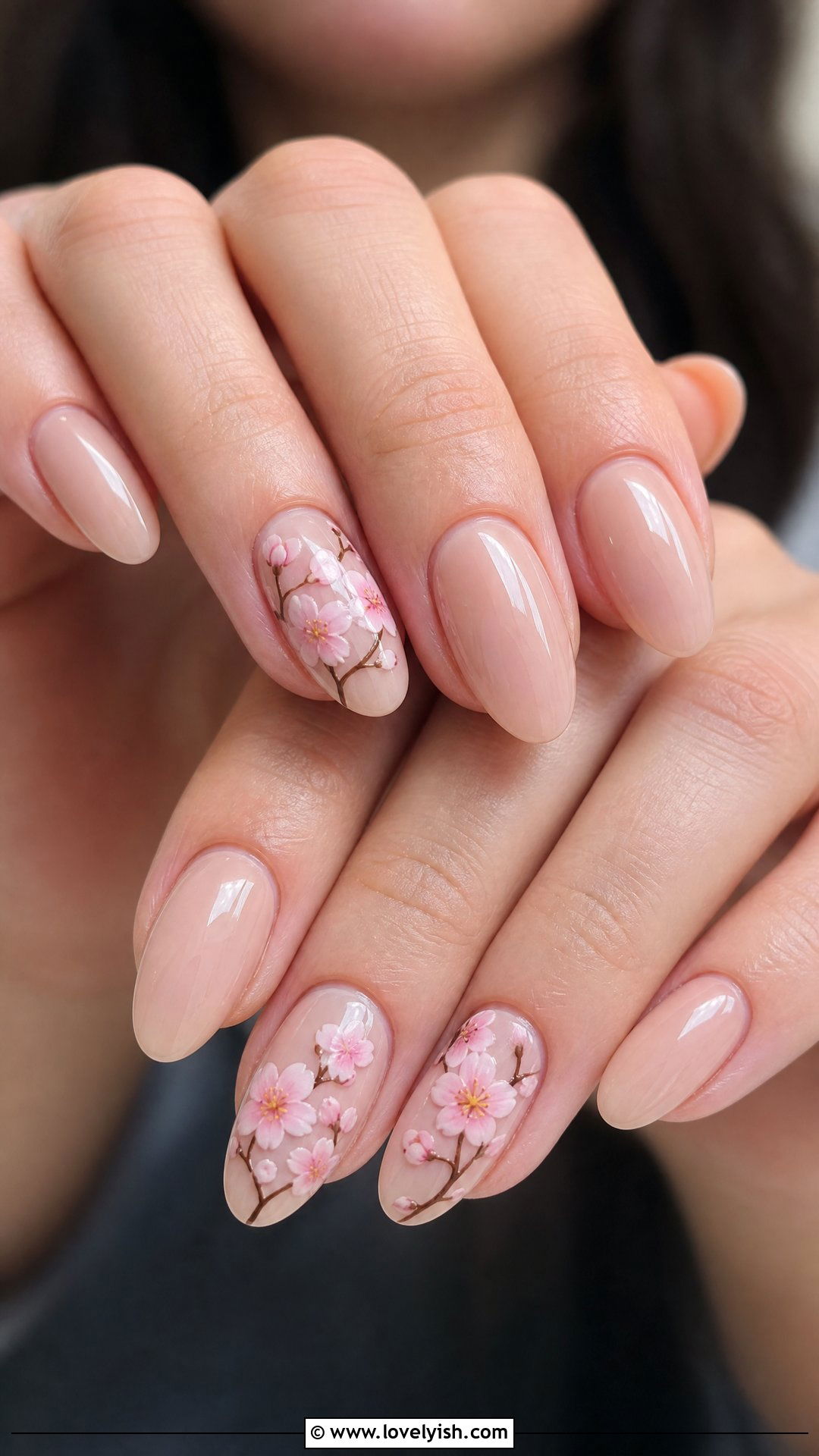 Nude Cherry Blossom Nails - 50 simple spring nail designs - 50 simple spring nail designs
