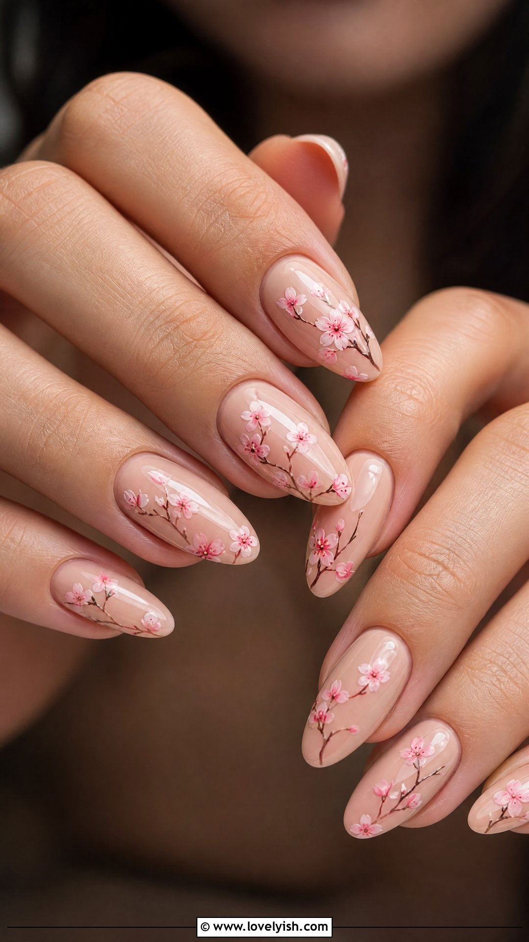Nude Cherry Blossom Nails - 50 classy spring nail designs - 50 classy spring nail designs