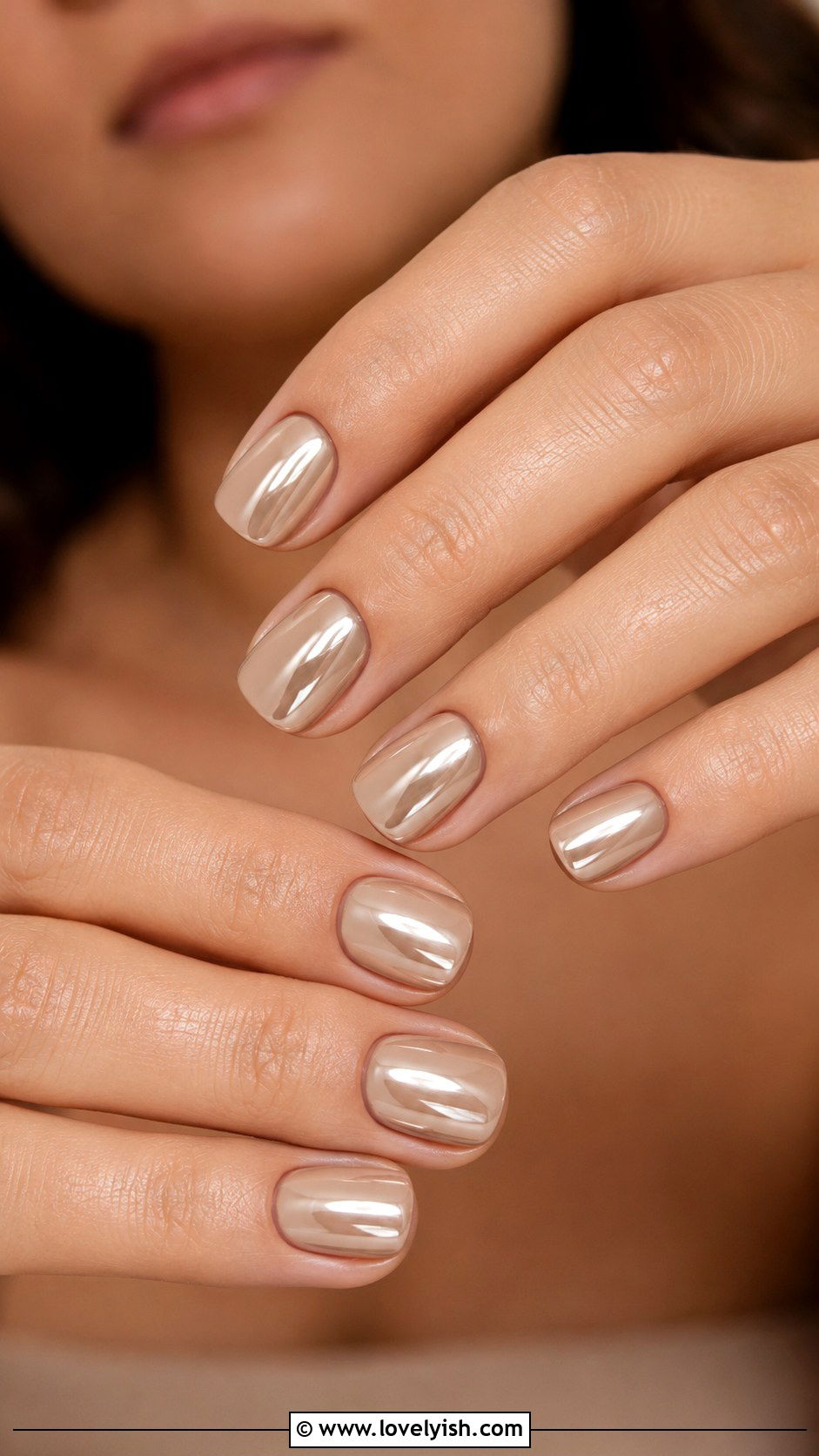 Nude Chrome Mirror Nails - 44 nails design - 44 nails design