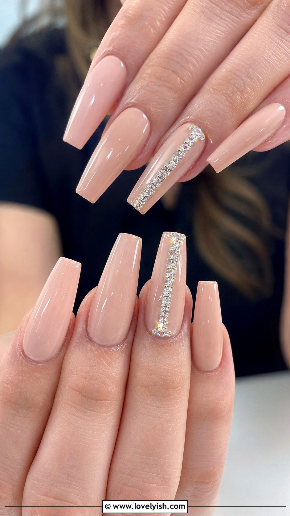 Nude Coffin Nails With Diamond Accents - 50 nude nails - 50 nude nails