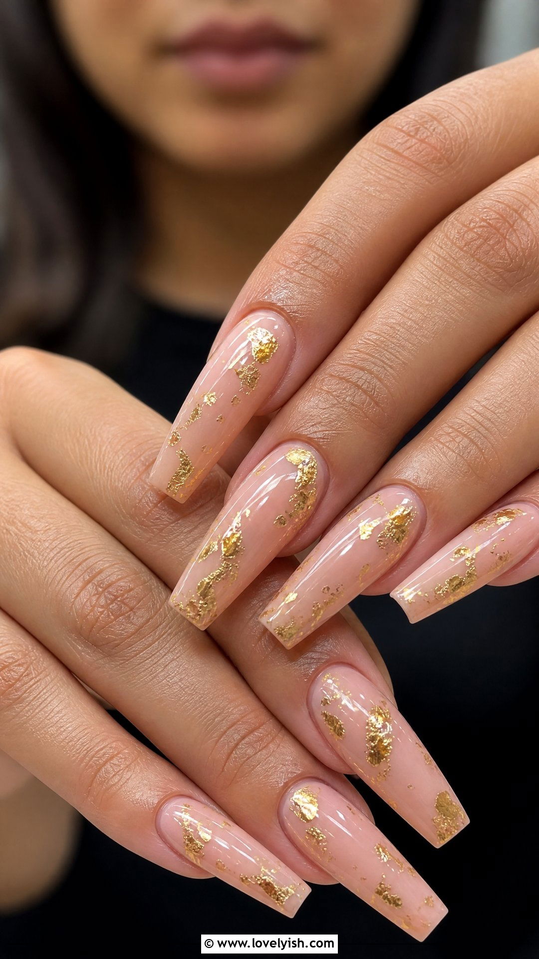 Nude Coffin Nails With Gold Foil - 50 coffin nails - 50 coffin nails