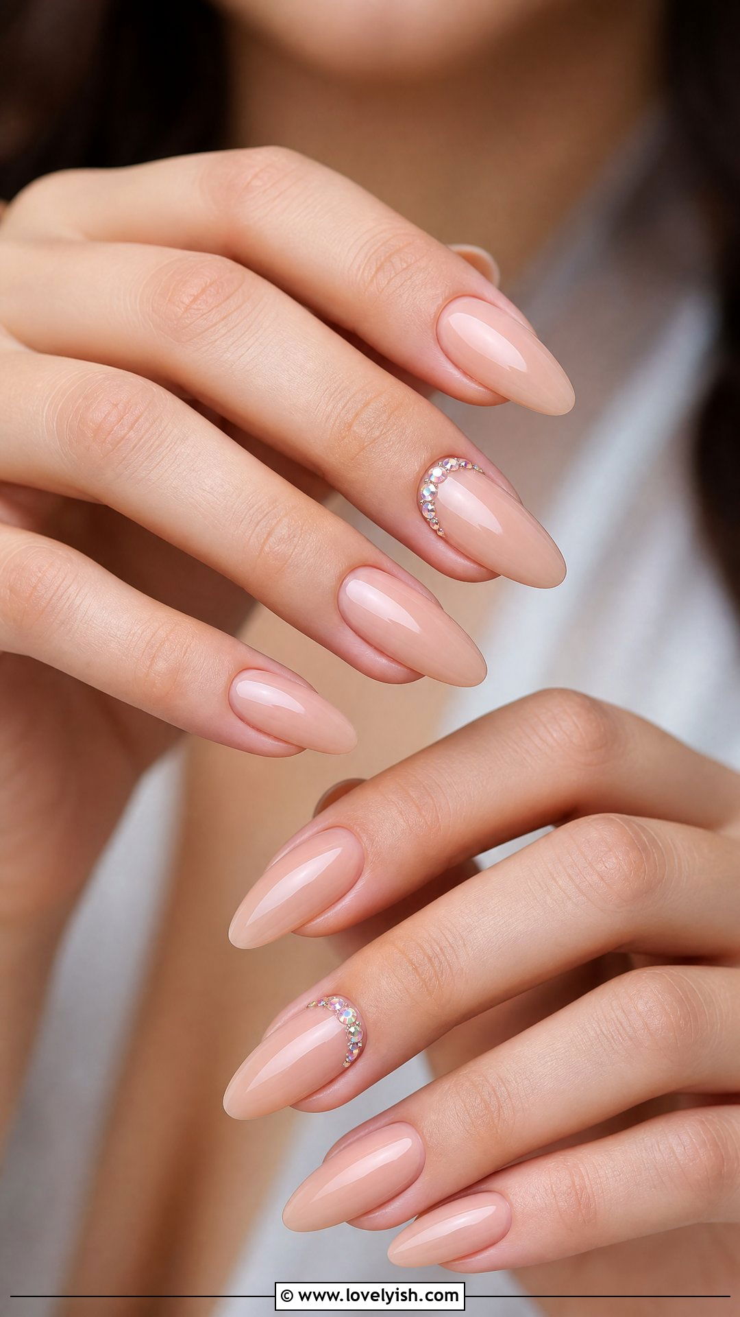 Nude Crystal Embellished Nails - 50 pictures of nail designs - 50 pictures of nail designs
