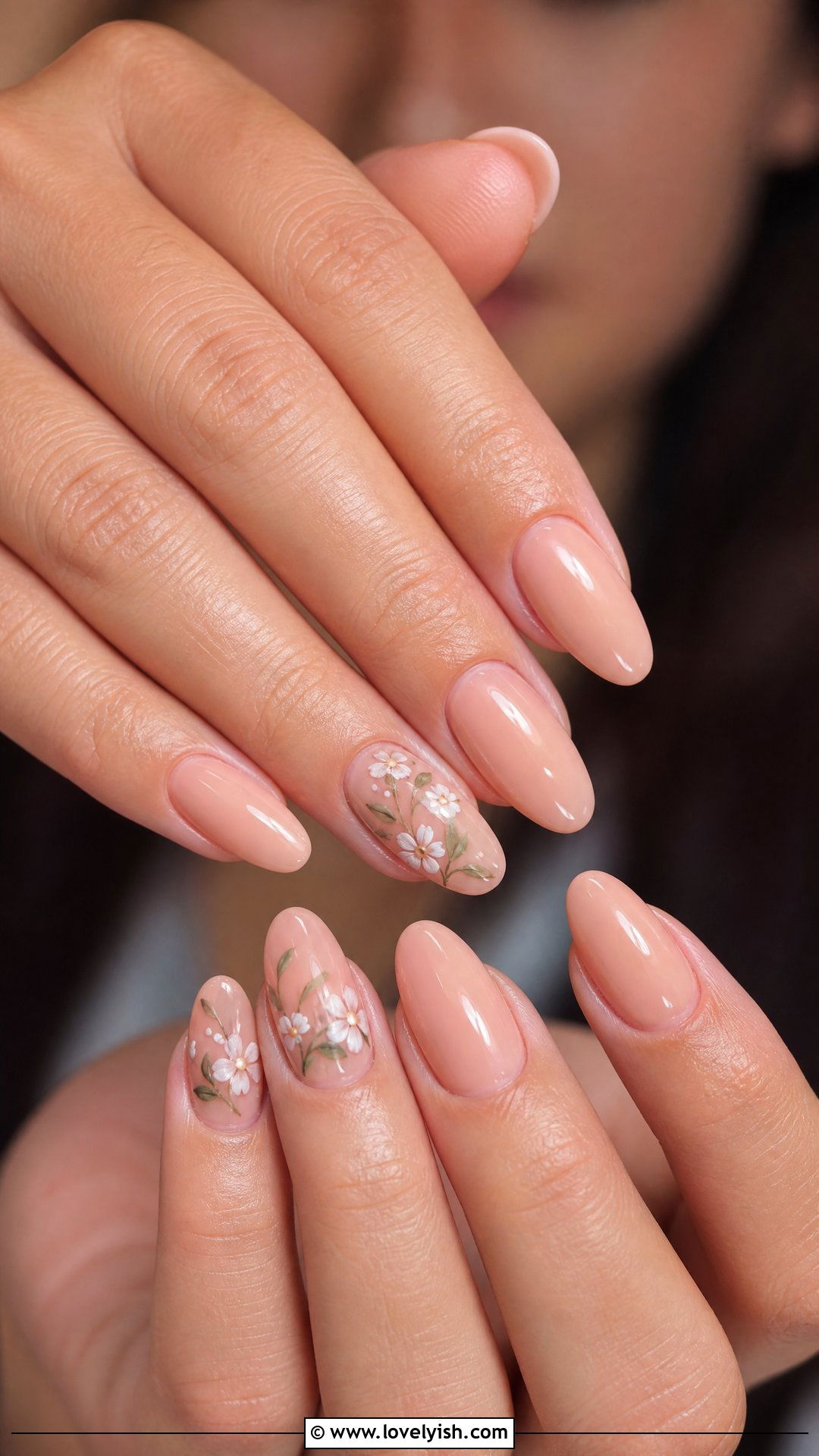 Nude Floral Accent Nails - 46 nail inspo - 46 nail inspo