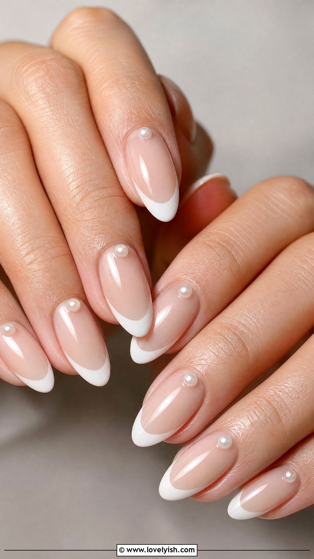 Nude French With Pearl Accents - 50 french manicure - 50 french manicure