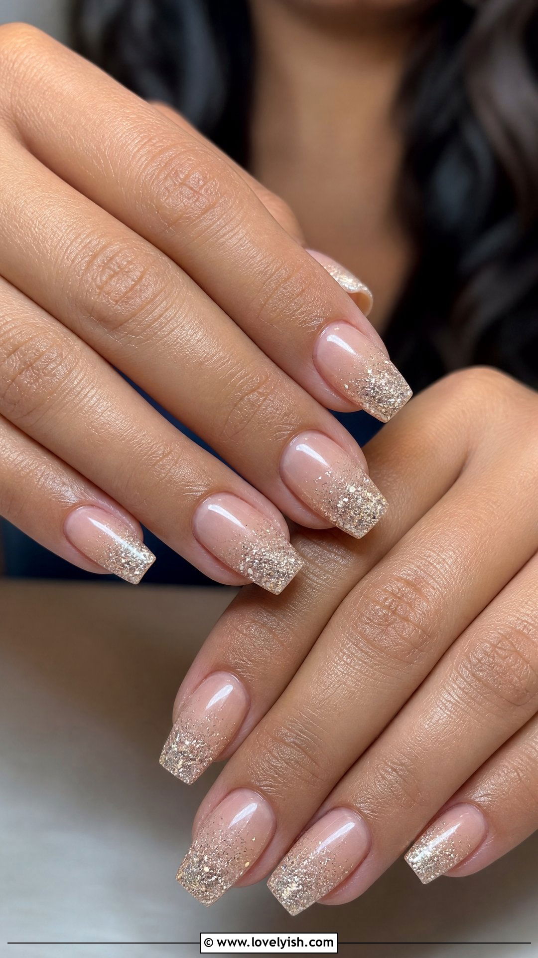 Nude Glitter Ombre Short Coffin Nails - 50 short coffin nails - 50 short coffin nails