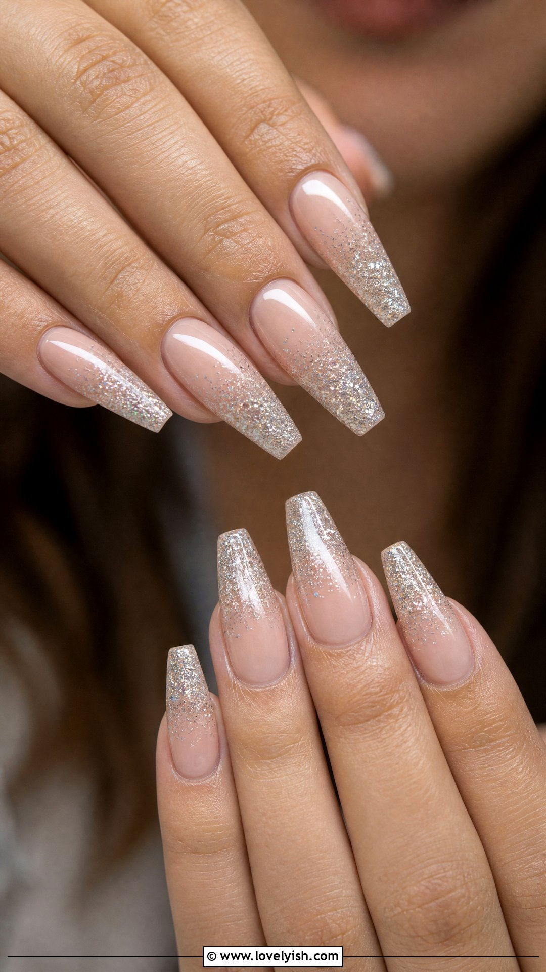Nude Glitter Tip Coffin Nails - 28 nail designs for long nails - 28 nail designs for long nails