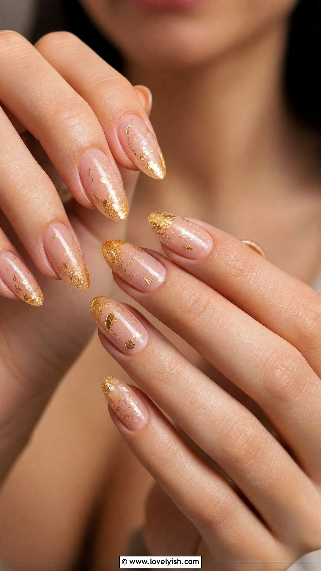 Nude Gold Flake Nails - 50 sparkly nails - 50 sparkly nails
