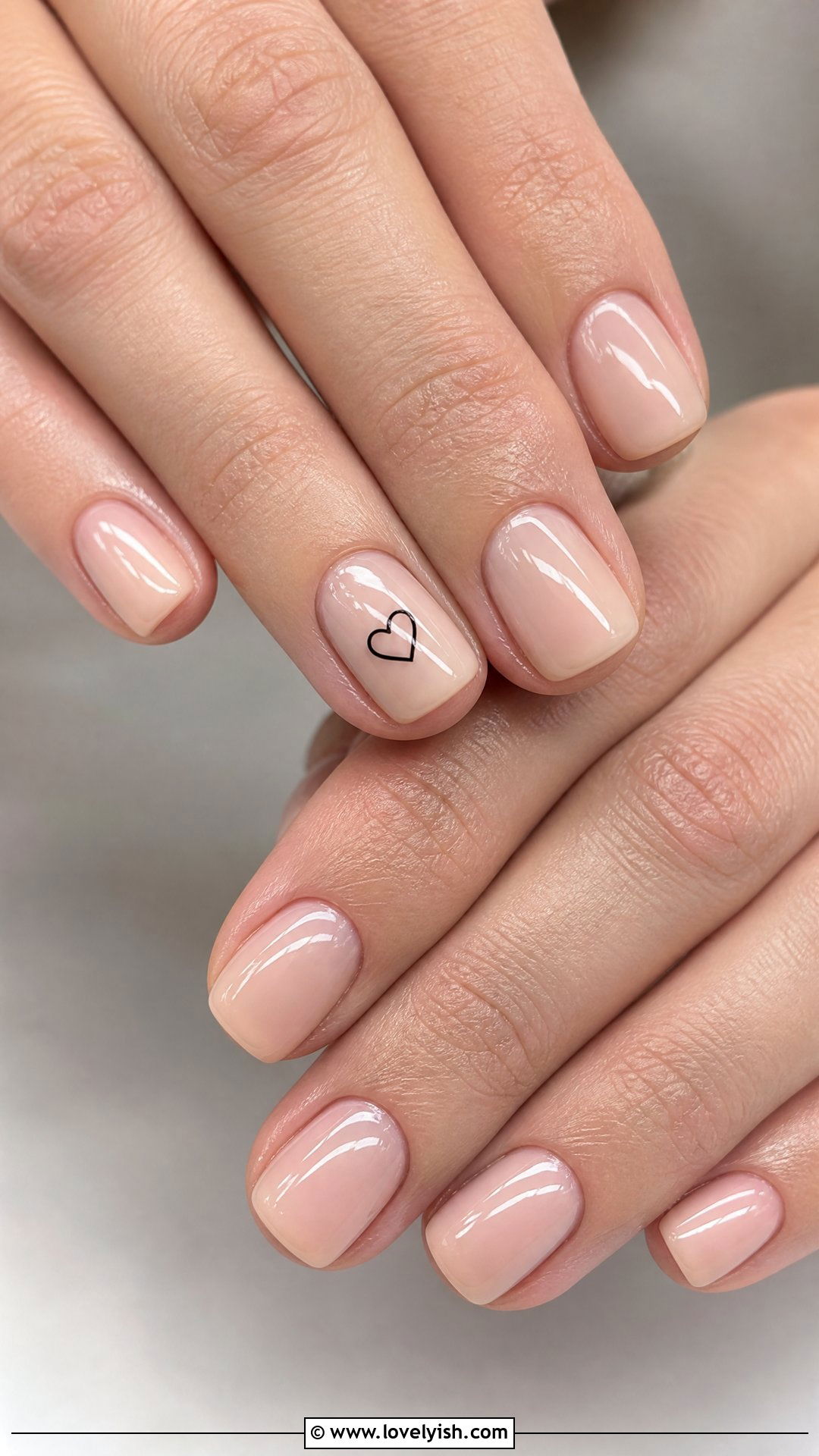 Nude Heart Outline Nails - 50 simple nail art - 50 simple nail art