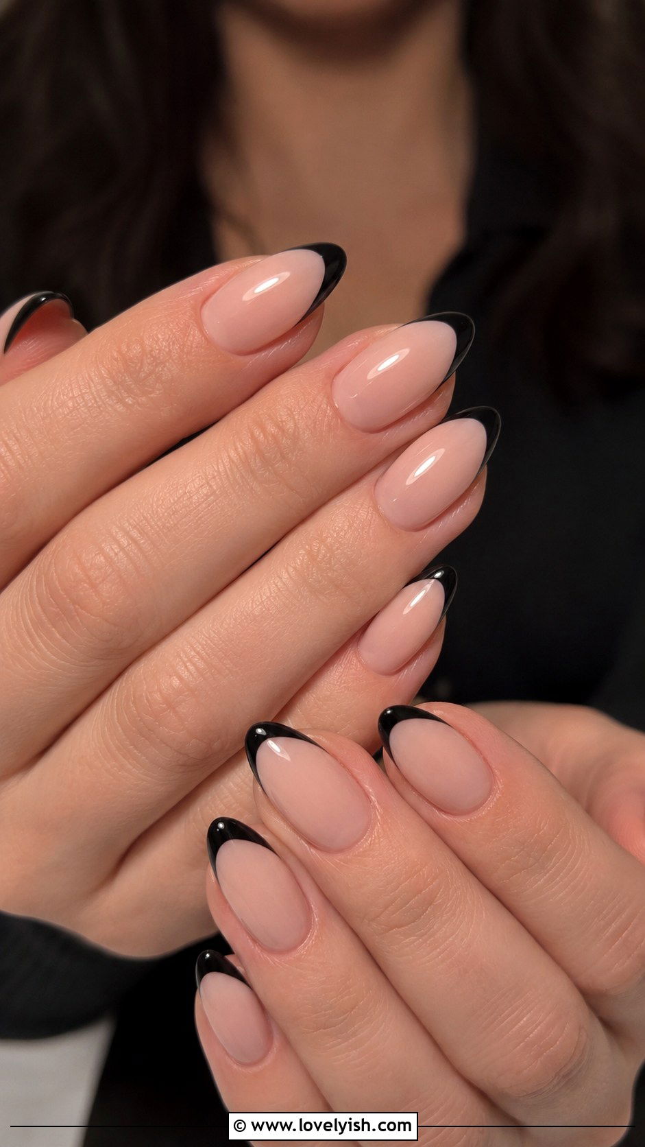 Nude Nails With Black French Tips - 50 nude nails - 50 nude nails
