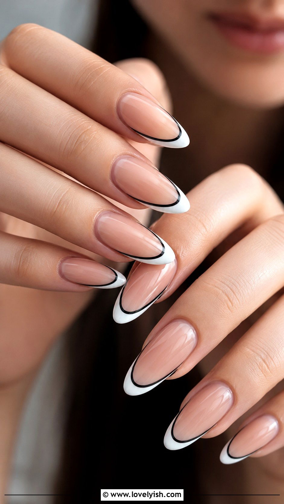 Nude Nails With Black Outlined French Tips - 50 nude nails - 50 nude nails