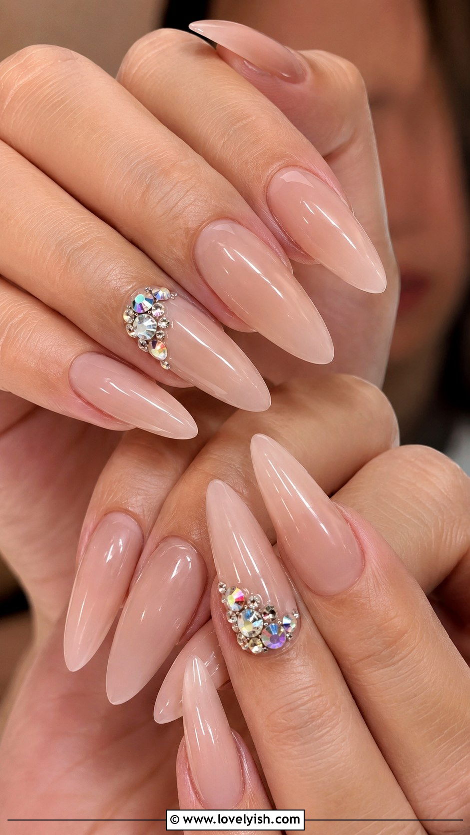 Nude Nails With Crystal Cluster - 50 nude nails - 50 nude nails