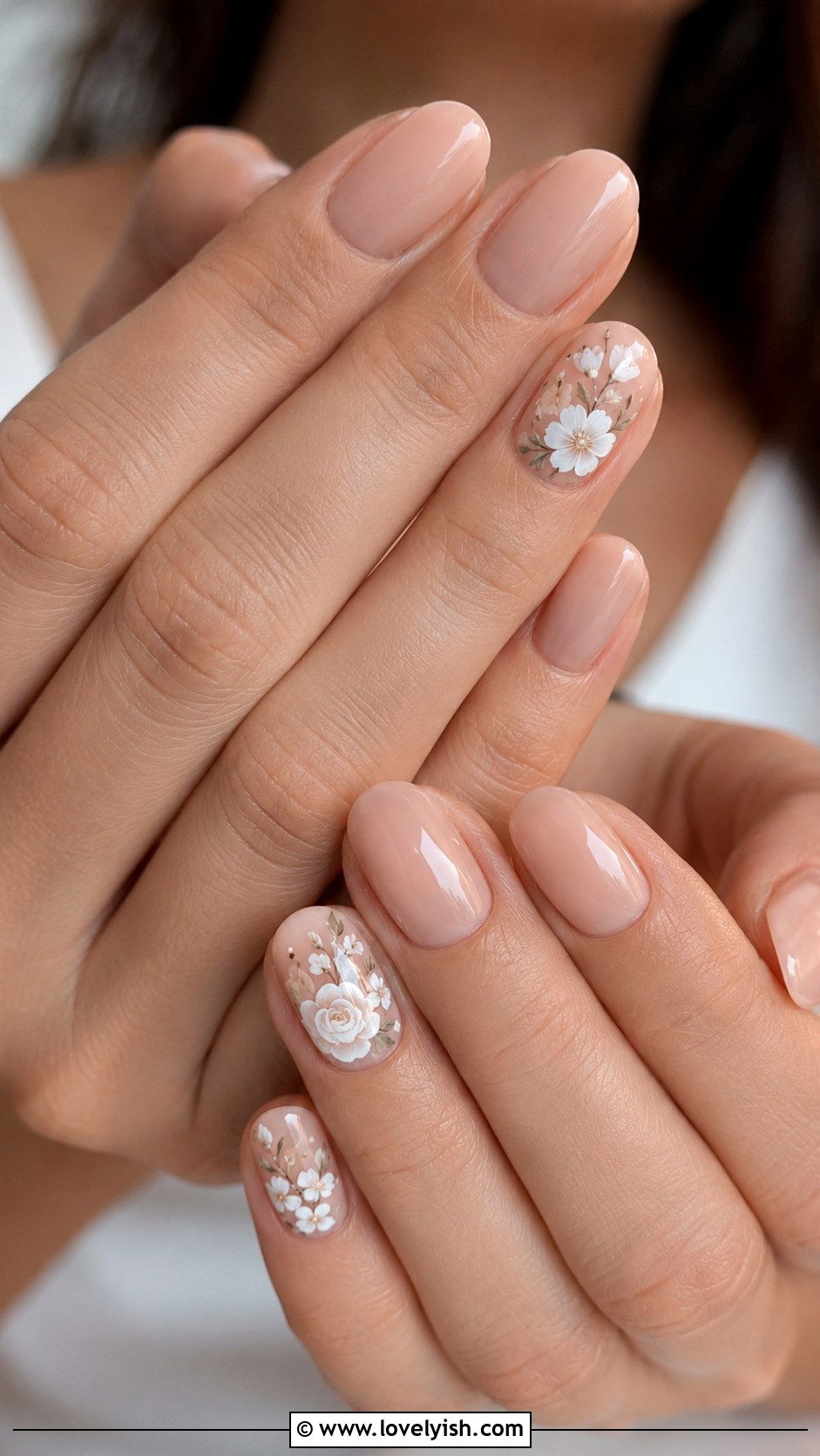 Nude Nails With Floral Nail Art - 38 wedding nail designs - 38 wedding nail designs