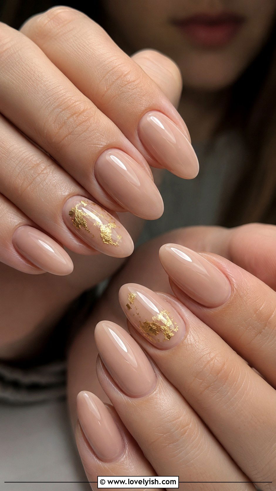 Nude Nails With Gold Foil Accent - 50 natural nails - 50 natural nails
