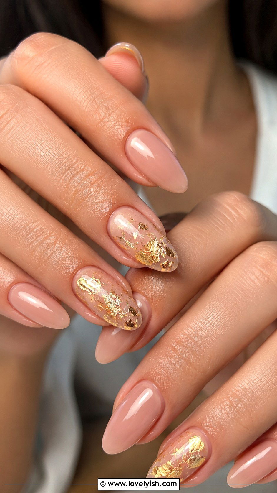 Nude Nails With Gold Foil Accents - 43 nail art ideas - 43 nail art ideas