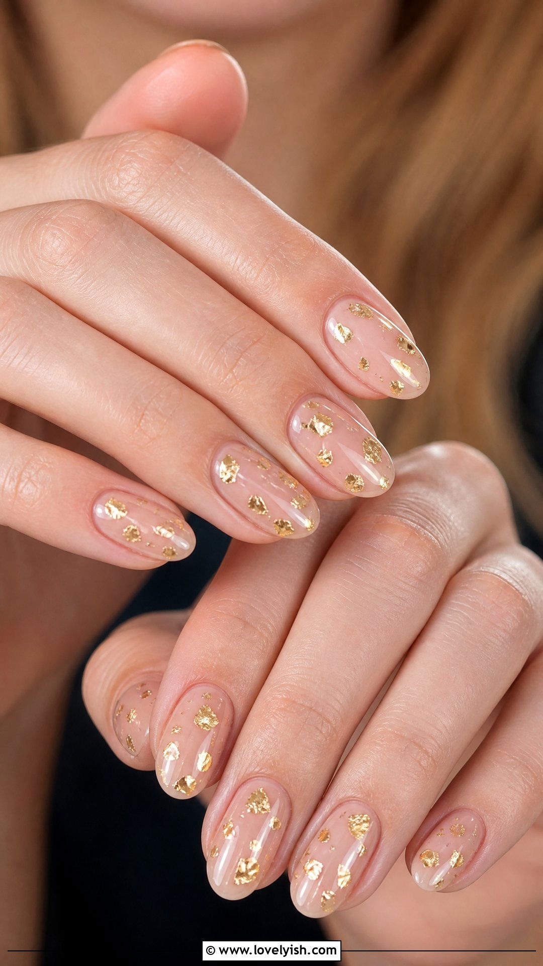Nude Nails With Gold Foil Accents - 25 prom nail ideas - 25 prom nail ideas