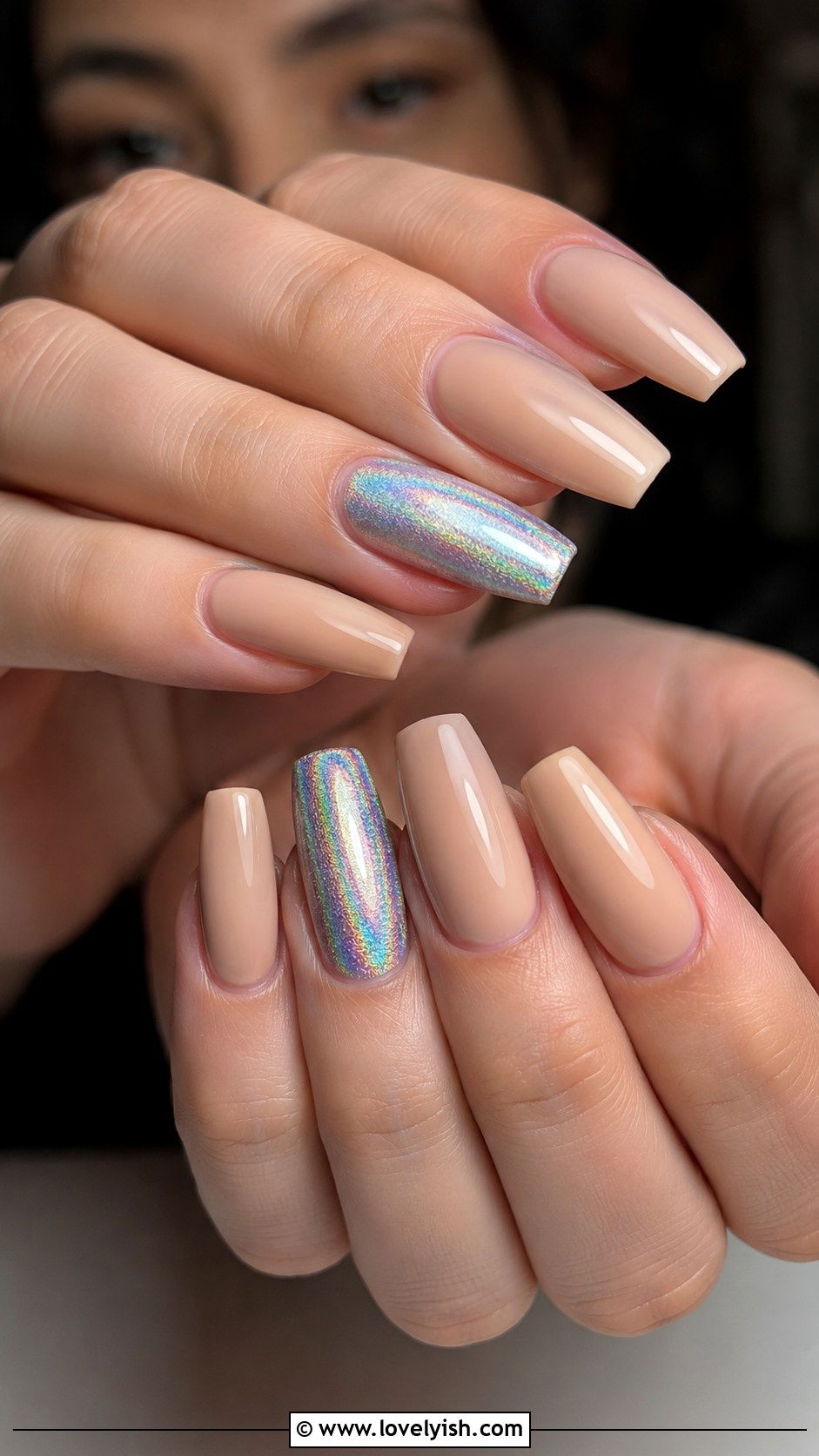 Nude Nails With Holographic Accent - 50 nude nails - 50 nude nails