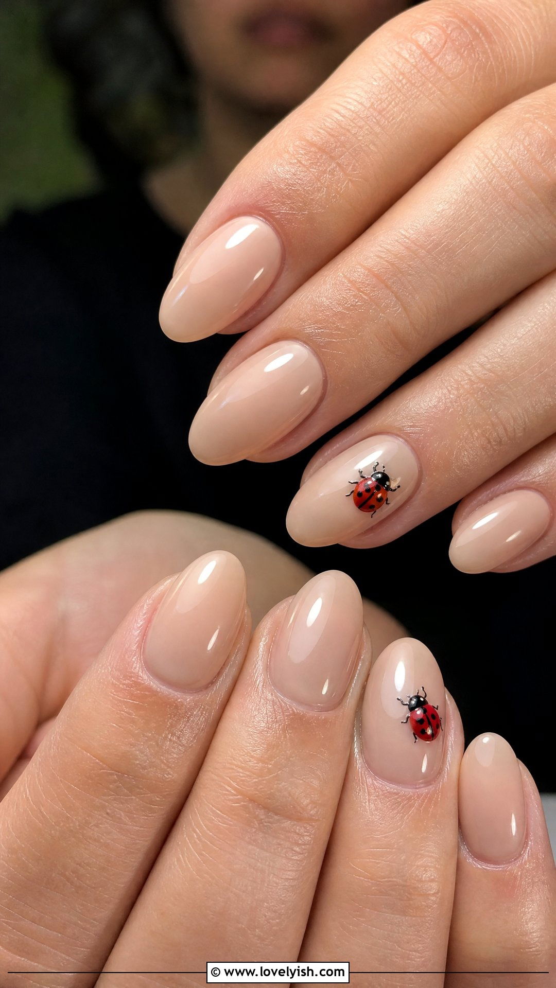 Nude Nails With Ladybug Accent - 50 dainty nails - 50 dainty nails