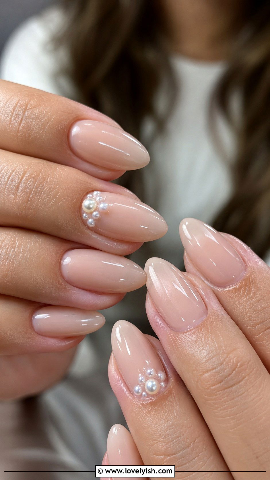 Nude Nails With Pearl Accent - 46 easy nail designs - 46 easy nail designs