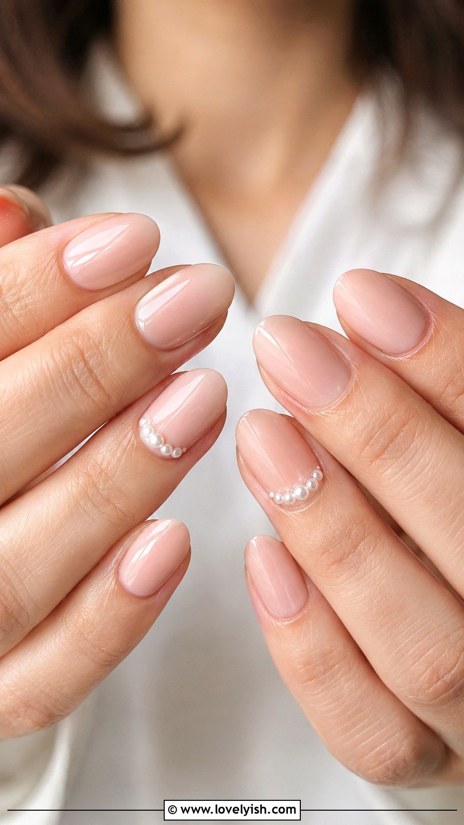 Nude Nails With Pearl Accents - 33 spring nail design ideas - 33 spring nail design ideas