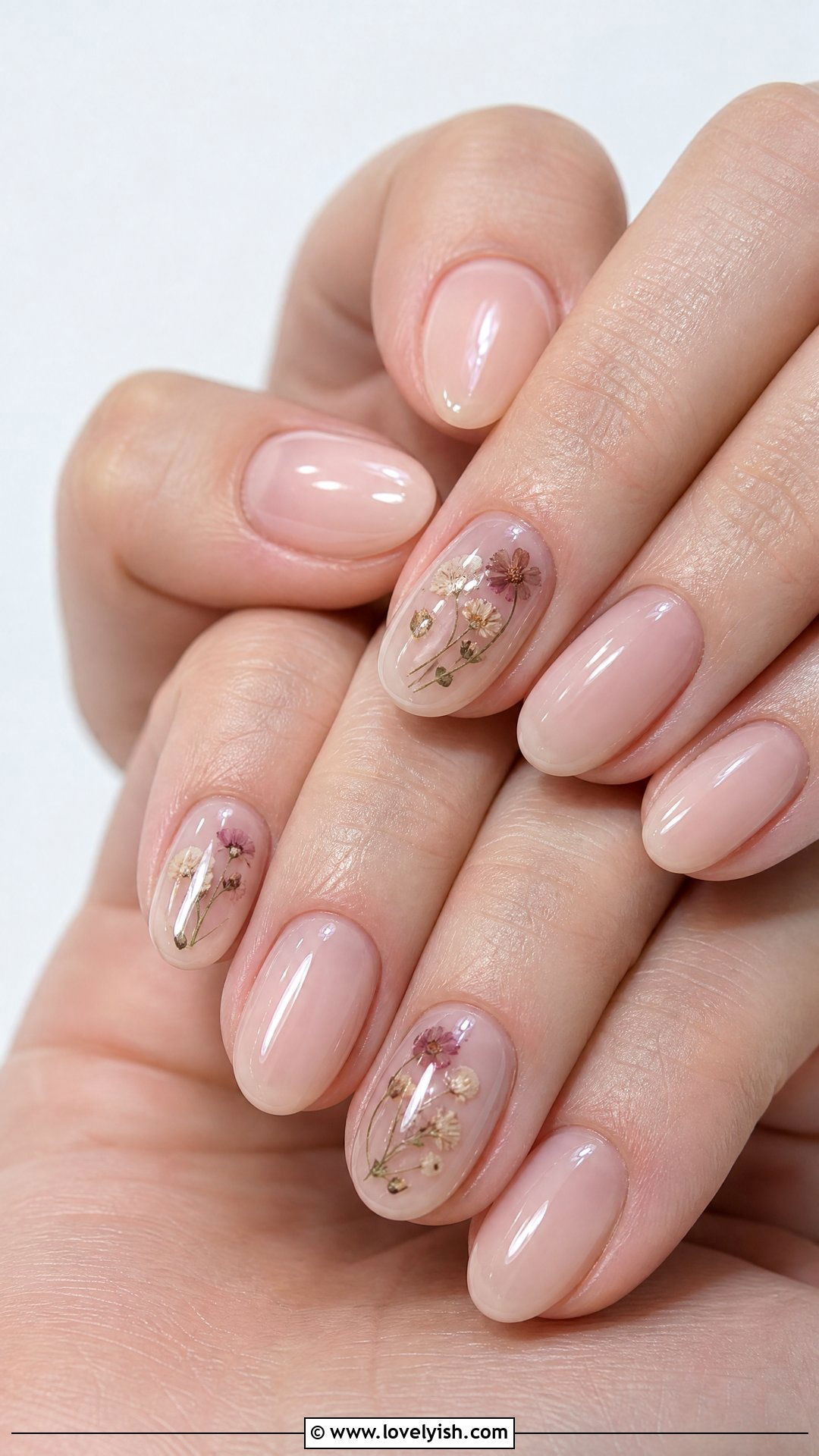 Nude Nails With Pressed Flowers - 28 spring nails design ideas - 28 spring nails design ideas