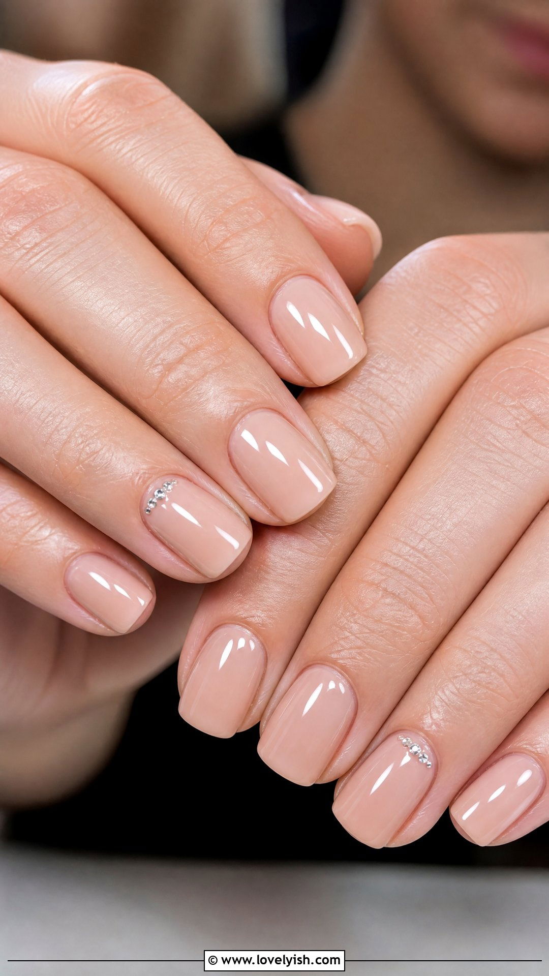 Nude Nails With Rhinestone Cuticle Accent - 50 dainty nails - 50 dainty nails