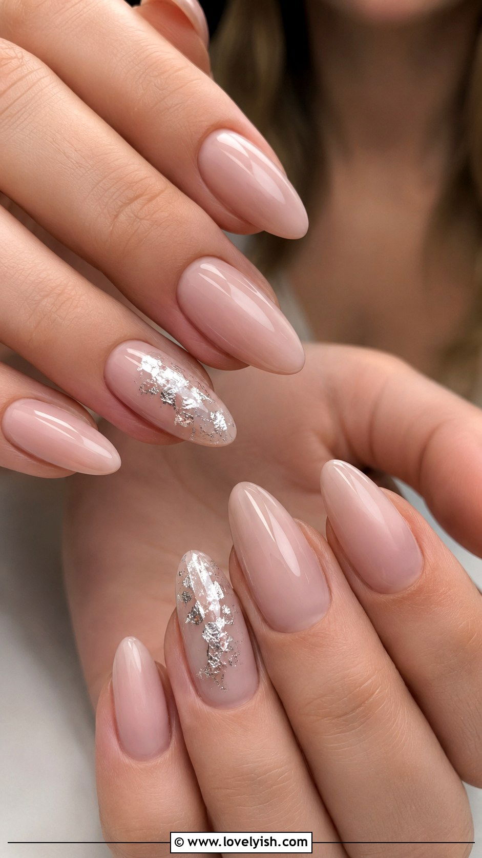 Nude Nails With Silver Foil Accent - 50 natural nails - 50 natural nails