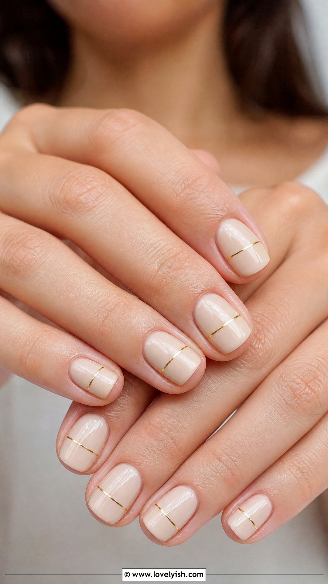 Nude Nails With Single Gold Line - 41 nail design simple - 41 nail design simple
