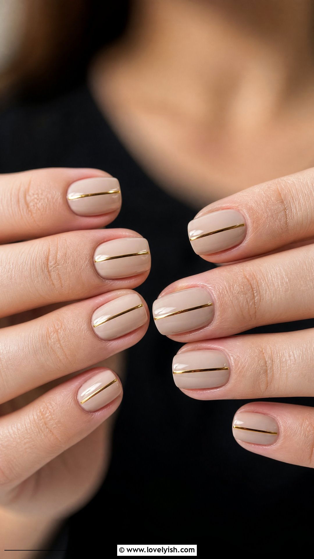 Nude Nails With Single Gold Stripe - 46 easy nail designs - 46 easy nail designs
