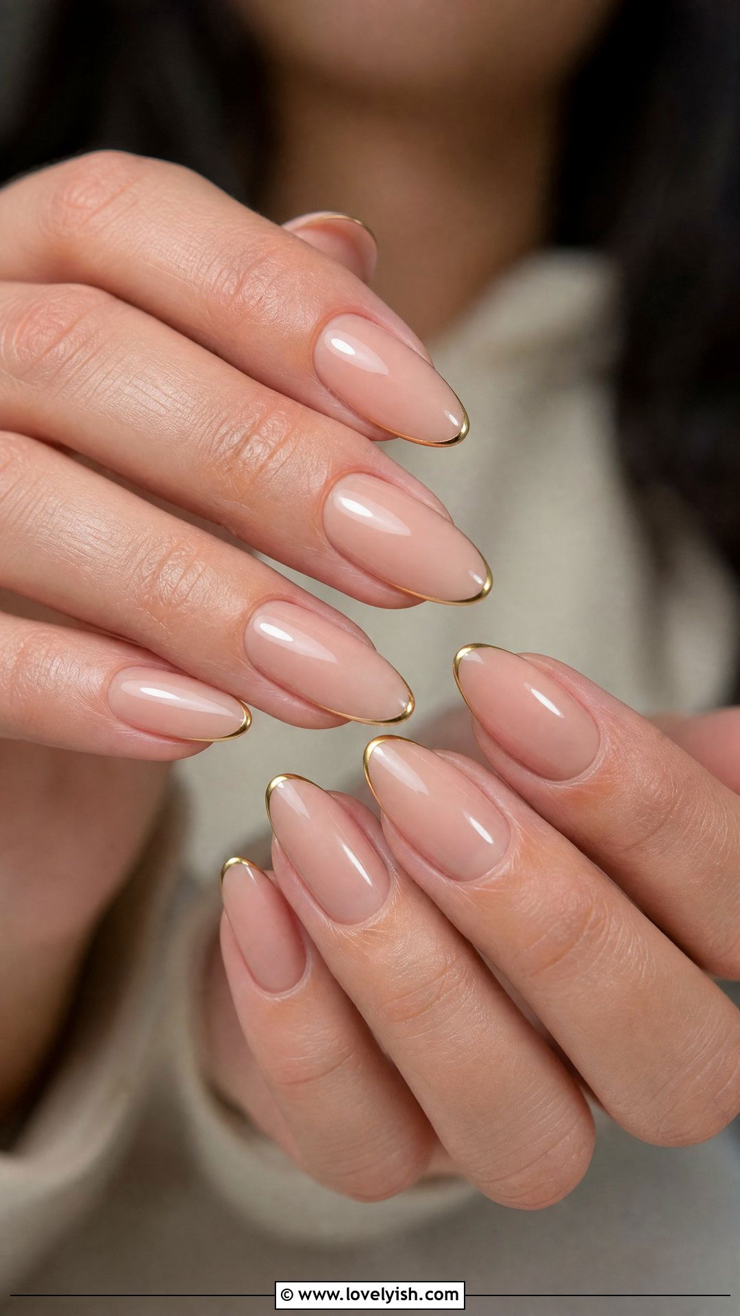 Nude Nails With Thin Gold Tip Line - 50 dainty nails - 50 dainty nails