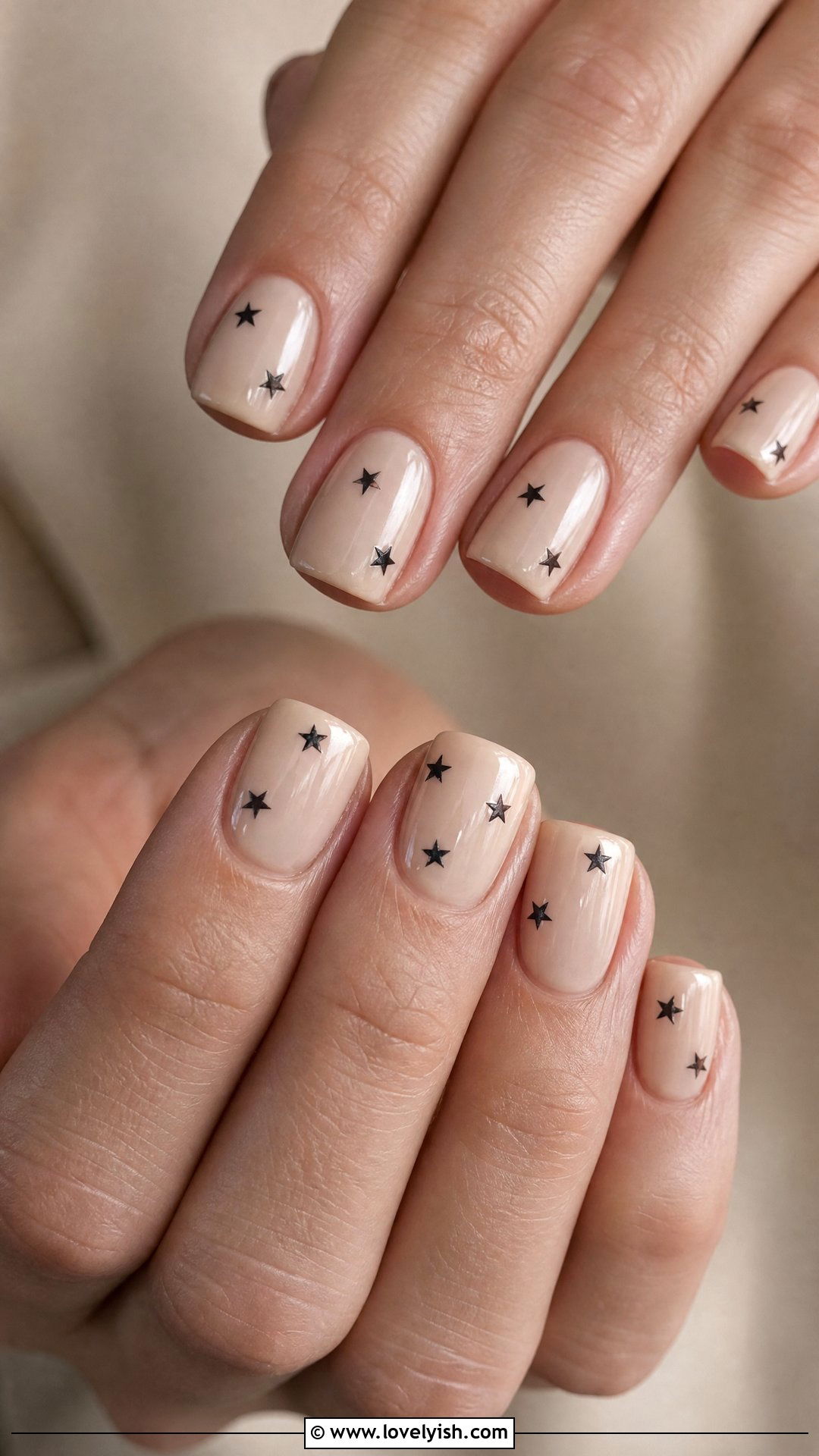 Nude Nails With Tiny Black Stars - 50 star nails - 50 star nails