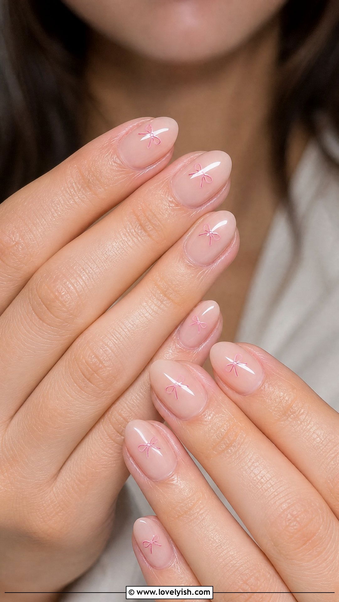 Nude Nails With Tiny Pink Bows - 50 dainty nails - 50 dainty nails