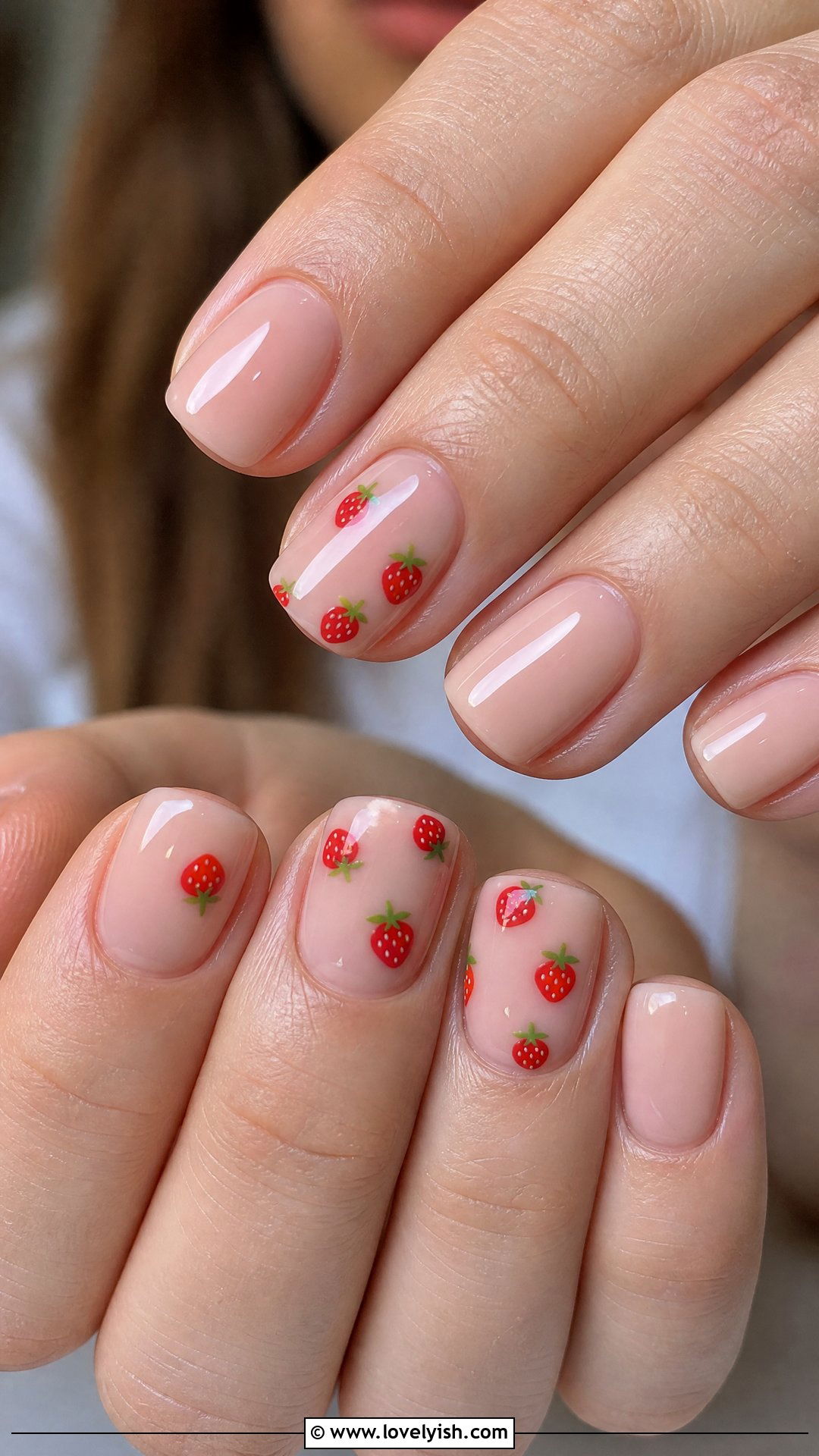Nude Nails With Tiny Strawberries - 50 dainty nails - 50 dainty nails