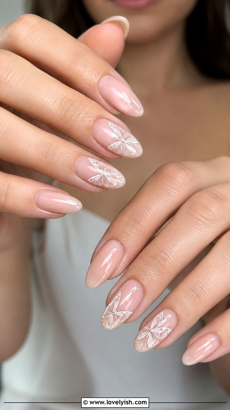 Nude Nails With White Butterfly Art - 38 wedding nail designs - 38 wedding nail designs