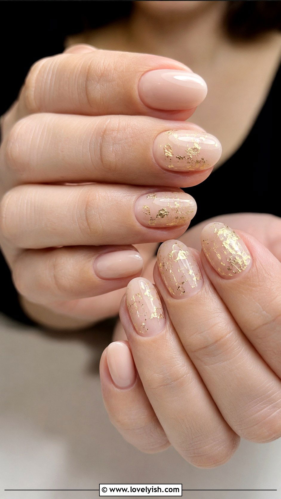 Nude Nails with Gold Foil Flakes Short - 50 work appropriate nails - 50 work appropriate nails