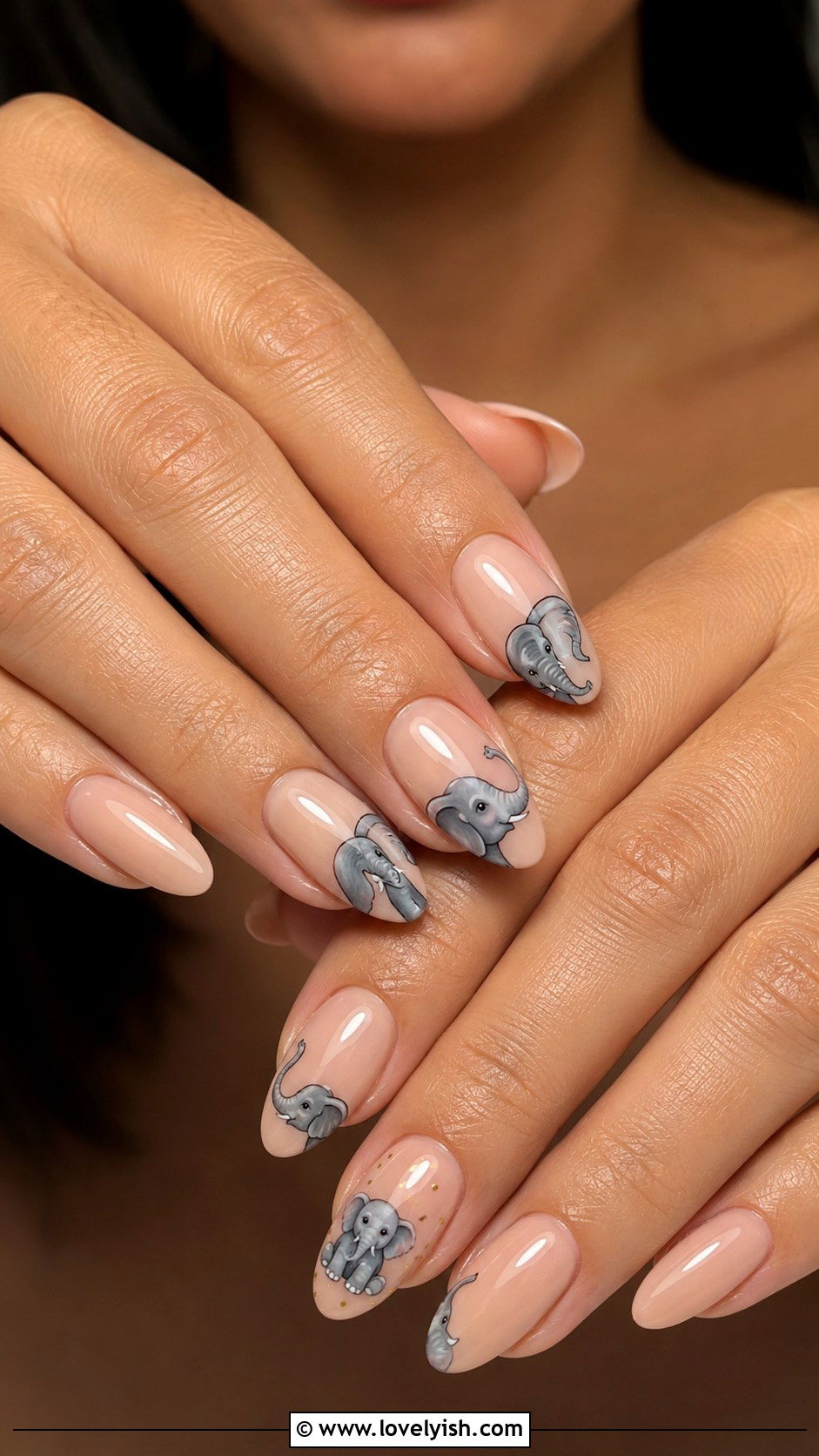 Nude Nails with Mini Elephant Art - 50 baby shower nails - 50 baby shower nails