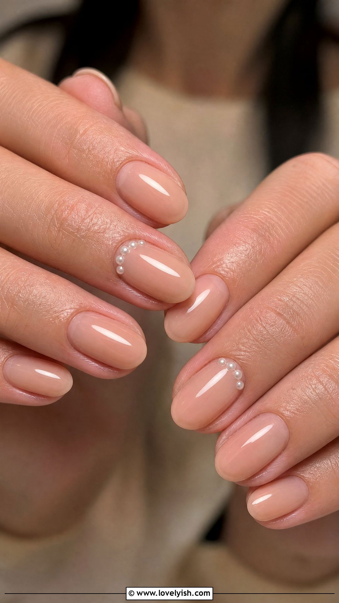 Nude Nails with Tiny Pearls - 50 mothers day nail designs - 50 mothers day nail designs